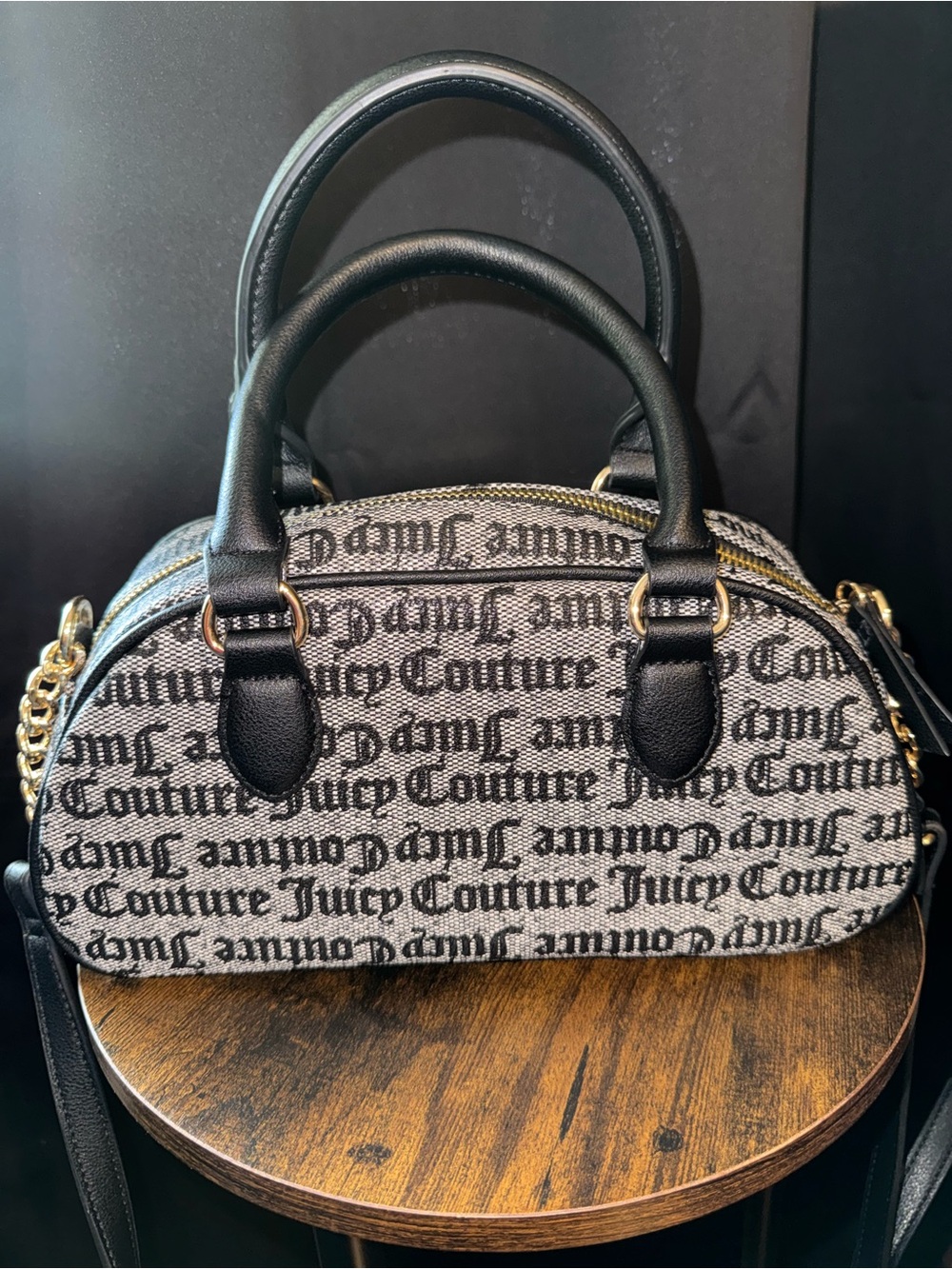 Juicy Couture Black and Gray Floral Logo Dome Satchel - Picture 2 of 9